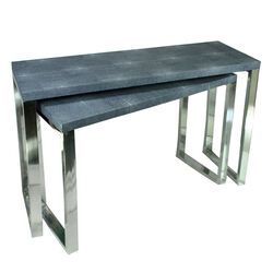 Rectangular Wood and Metal Console Tables, Gray and Silver, Set of 2.