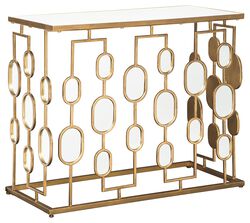 Metal and Glass Console Table with Oval Mirror Accents, Gold