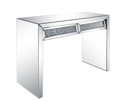 Console Table with Two Storage Drawers and Faux Diamond Inlay, Silver