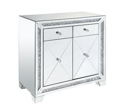 Wooden Console Table with Storage Spaces and Faux Diamond Inlay, Silver