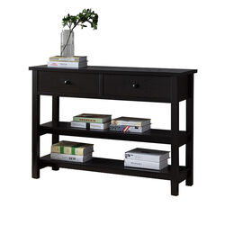 Two Drawer Console Table with Two Open Shelves and Block Legs, Dark Brown