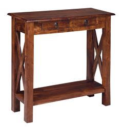 2 Drawer Wooden Console Table with Block Legs, Brown