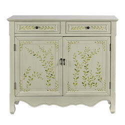 Wooden Hand Painted Console Table with 2 Doors and 2 Drawers, Antique White
