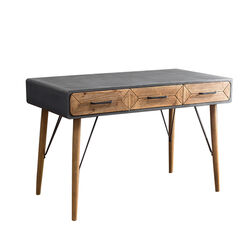 Geometric Metal and Wood Console Table with 3 Drawers, Gray and Brown