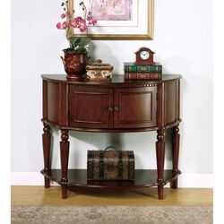 Brown Wooden Console Table With Curved Front & Inlay Shelf
