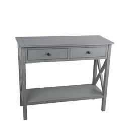 Wooden Console Table with Two Spacious Drawers and X Style Sides, Gray