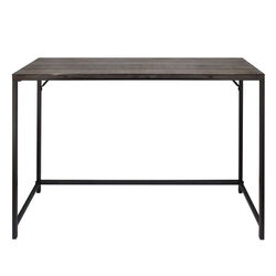 Rectangular Sofa Console Table with Plank Tabletop and Metal Base, Brown and Black