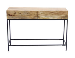 Mango Wood and Metal Console Table With Two Drawers, Brown