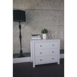 Capacious Shiny White Finish 3 Drawers Chest With Metal Glides.