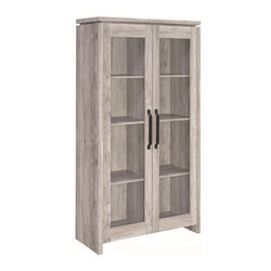 Spacious Wooden Curio Cabinet With Two Glass Doors,  Gray