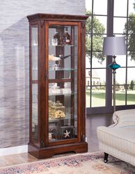 Wooden Curio Cabinet with Glass Door, Cherry Brown