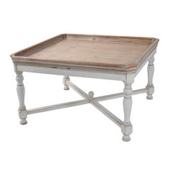 Square Shaped Wooden Coffee Table With Beveled Edges, Brown & Gray