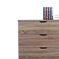 Spacious Brown Finish Chest With 5 Drawers On Metal Glides.