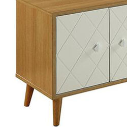 Wooden Console Table with Diamond Grid Patterned Doors, Natural Brown and White