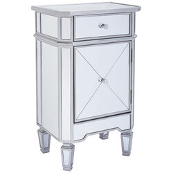 1 Door Storage Cabinet with 1 Drawer and Mirror Inserts, Gray and Silver