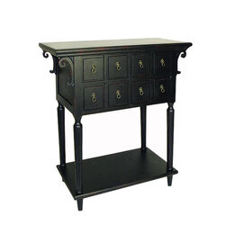 Hand Finished 6 Drawers Console Table with 1 Bottom Shelf, Antique Black