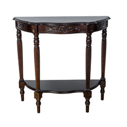Half Crescent Moon Shape Engraved Wooden Console Table with 1 Drawer,Brown