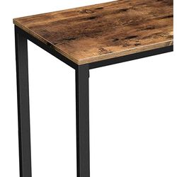 Mesh Shelf Wood Top Metal Frame Console Table, Brown and Black