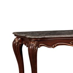 Wooden Console Table with Marble Top and Carved Details, Gray and Brown