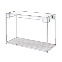 Mirror Top Metal Console Table with Wooden Open Bottom Shelf, Silver