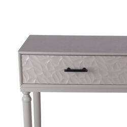 2 Drawer Wooden Console with Embossed Leaf Texture, Light Gray