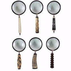 Set of 6 Magnifying Glasses with elegant handle, Multicolor
