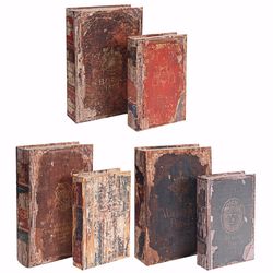 Set of 6 Antique Distressed Book Boxes, Multicolor, 3 Assortment