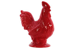 Finely Designed Ceramic Rooster Figurine On Base, Glossy Red