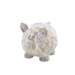 Resin Constructed Patterned Pig Figurine with Intricate Detailing, Brown