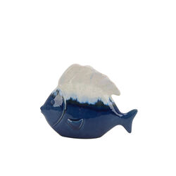 Dual ToneDecorative Ceramic Fish Figurine , Blue and White