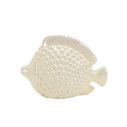 CeramicDecorative Fish Figurine with Embossed Dots, Pearl White