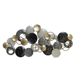 Metal Disc Wall Decor with Splotched Details, Gray and Gold