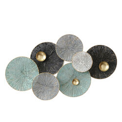 Round Metal Wall Decor with Perforated Ribbed Design, Multicolor