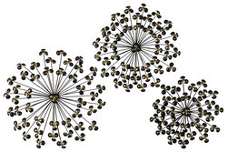 Metal Wall Decor with Radial Clover Leaf Design Pattern, Set of 3, Black