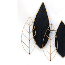 Decorative Metal Leaf Wall Decor with Intricate Details,Gold and Black