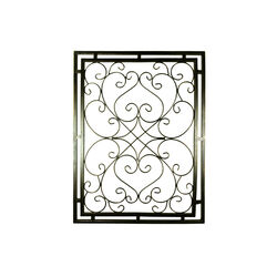 Metal WallDecor With Scroll Work and Rectangular Framed Design, Assortment of Two, Gray