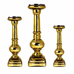 Vivacious 3 Piece Glass Candle Holder,  Gold