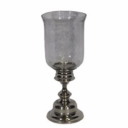 Metal/Glass Candle Holder, Gray & Silver