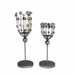 Metal Candle Holder, Gray, Set Of 2