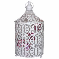 Metal Bird Caged Lantern,White/Pink