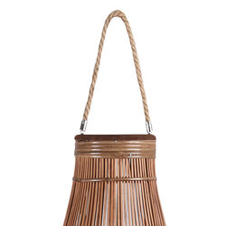 Bellied Shape Lantern with Glass Hurricane and Lattice Design,Large,Brown