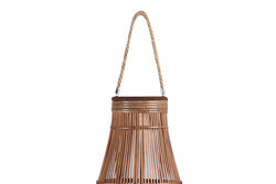 Bellied Shape Lantern with Glass Hurricane and Lattice Design,Medium,Brown
