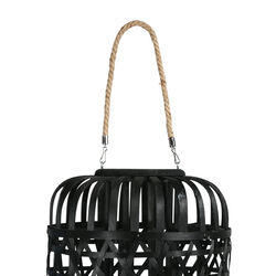 23.25 Inches Octagonal Weave Design Bellied Lantern with Hanger, Black