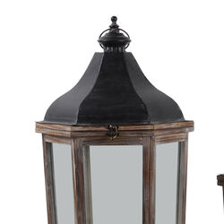 Wood and Metal Lanterns with Ring Handle, Brown and Black, Set of 2