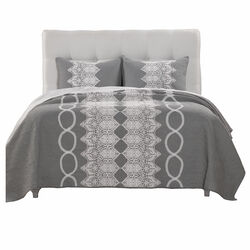 2 Piece Twin Size Quilt Set with Lace Embellishment, White and Gray