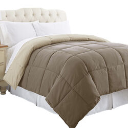Genoa Twin Size Box Quilted Reversible Comforter The Urban Port, Brown and Gold