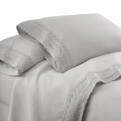 Udine 3 Piece Twin Size Microfiber Sheet Set with Crochet lace The Urban Port, Gray