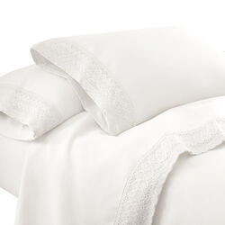 Udine 3 Piece Twin Size Sheet Set with Crochet Lace The Urban Port, White