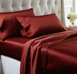 Nantes 4 Piece Wrinkle Resistant Queen Size Satin Sheet Set The Urban Port, Ruby Red