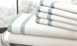Lille 6 Piece Queen Size Sheet Set with Double Satin Band The Urban Port, Blue